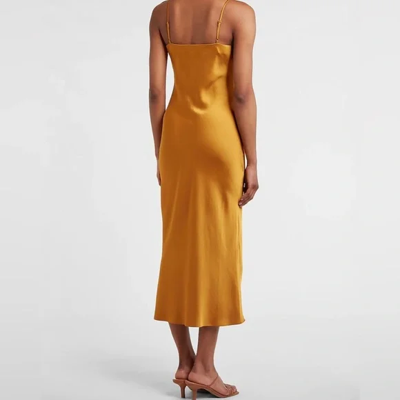 Express Honey Satin Cowl Neck Maxi Slip Dress Size Medium - Picture 3 of 10